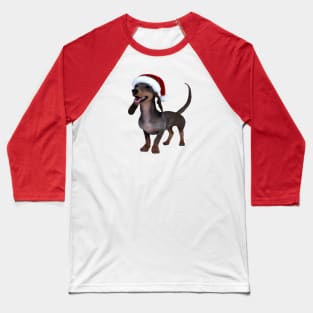 Holiday Ready Dachshund Sausage Dog With Santa Hat Baseball T-Shirt